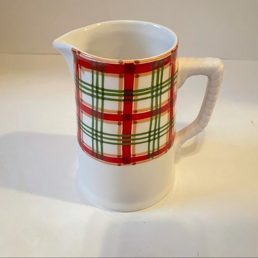 Vintage Tiffany & Co. Este Ceramiche Made in Italy plaid pitcher green and red